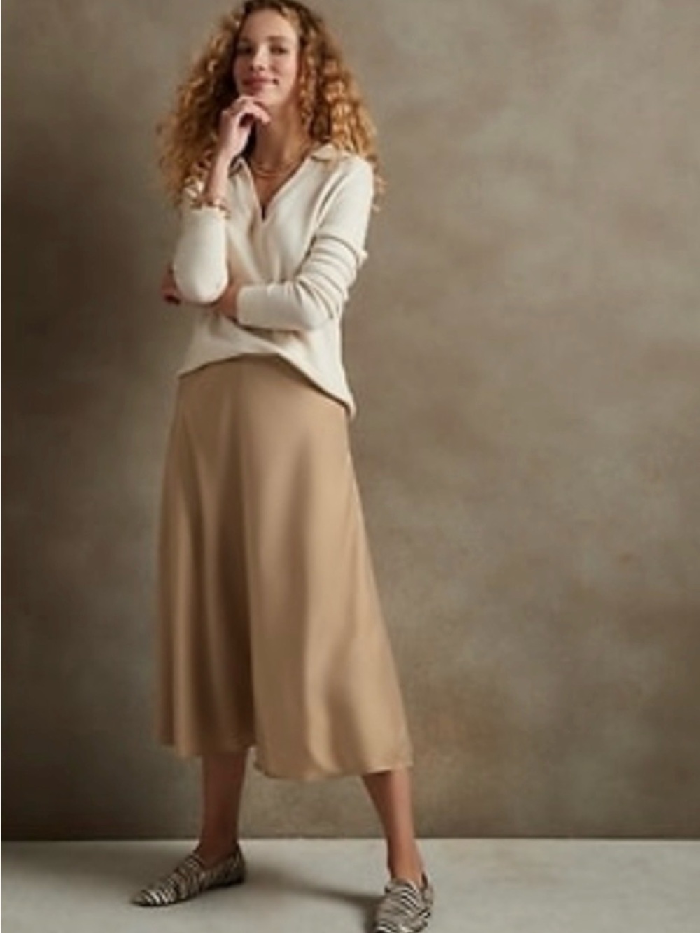 Banana Republic Tan Bias Midi Skirt